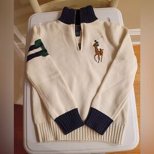 Polo by Ralph Lauren Boys V-Neck Sweater in Cream and Navy